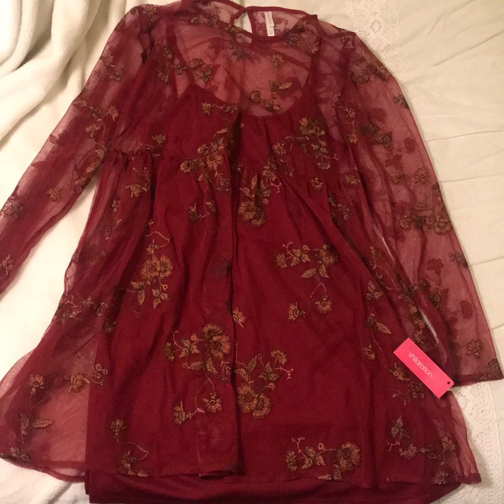Burgundy Embroidered Dress
